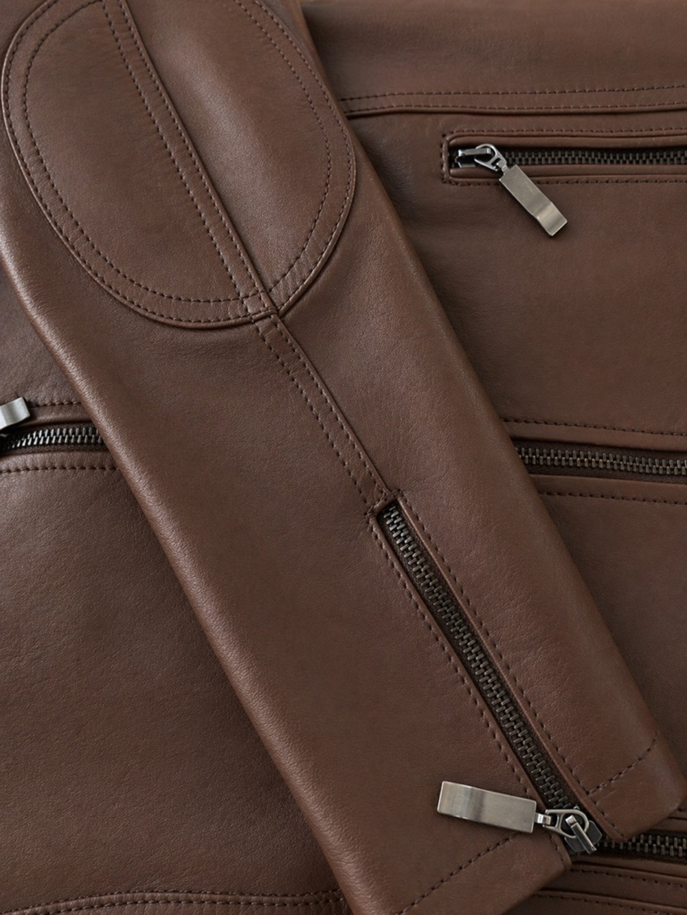 Italian Brown Leather Jacket S Genuine Leather Tailored Classic Moto - Picture 4 of 5